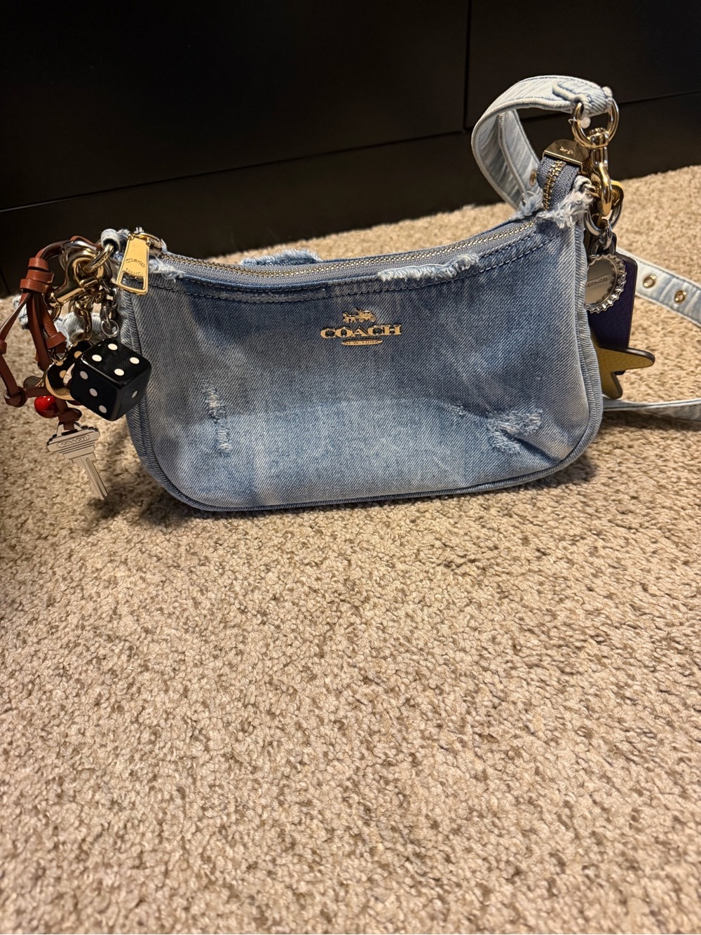 Coach Denim Shoulder shoulder Teri w/charms with Gold Hardware